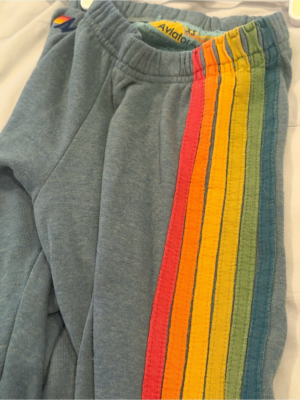 ⚡️Aviator Nation womens blue serape sweatpants joggers rainbow stripe, x-small